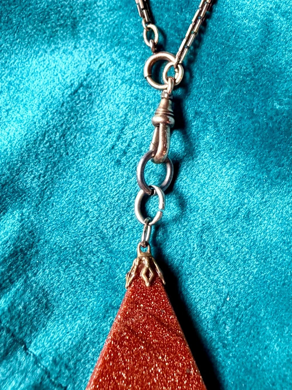 Vintage Signed Hadley Art Deco Pocket Watch Chain Necklace Goldstone Fob